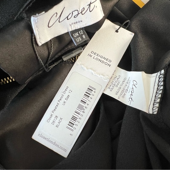 NWT Closet London Black Sleeveless Pencil Dress Pleated Ruched Midi Bodycon 8 - Picture 6 of 10